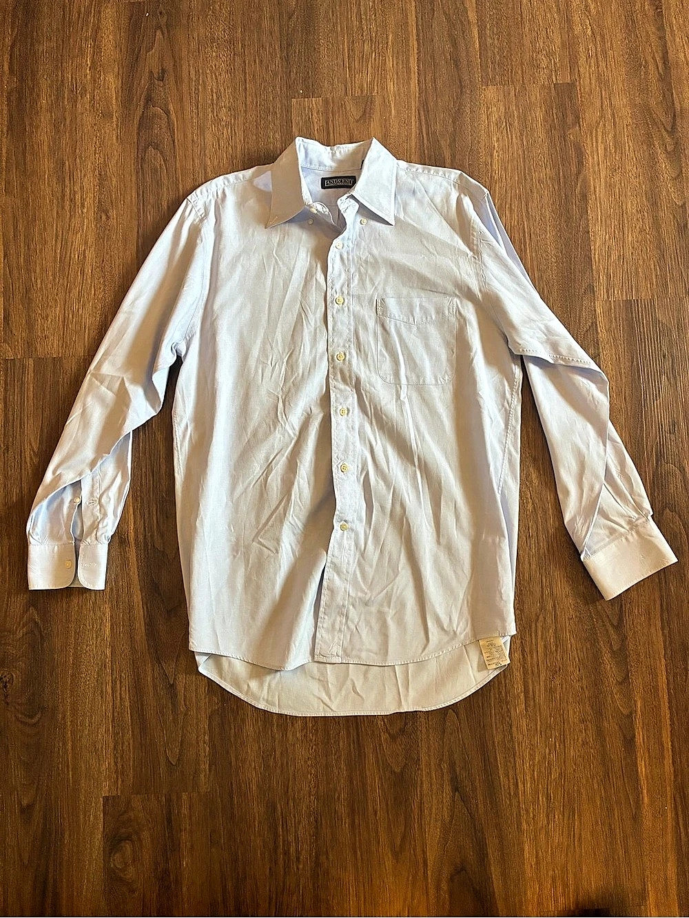 Lands' End Men’s Long Sleeve Dress Shirt Regular 15-33 Blue Solid Cotton Pockets